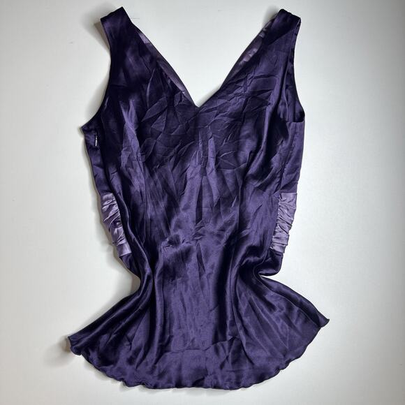 Purple Silk Look Ruched Waist Tank Top Plunge V Neck Satin Style Y2K Party Sz S - Picture 4 of 11